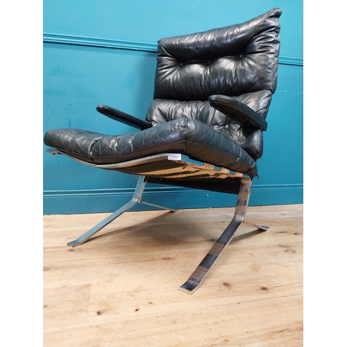 626 - Mid century designer leather upholstered and chrome armchair. {107 cm H x 67 cm W x 80 cm D}.