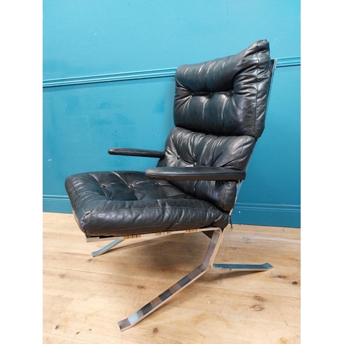 626 - Mid century designer leather upholstered and chrome armchair. {107 cm H x 67 cm W x 80 cm D}.