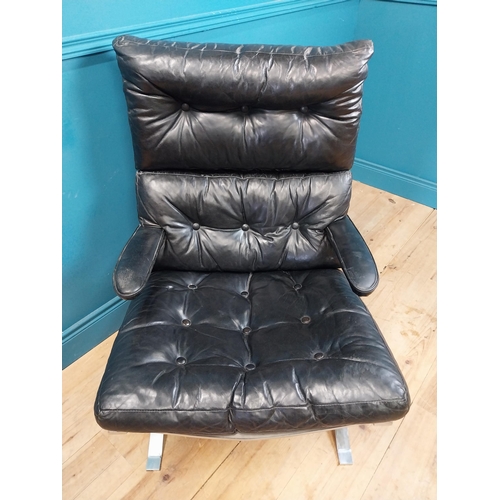 626 - Mid century designer leather upholstered and chrome armchair. {107 cm H x 67 cm W x 80 cm D}.