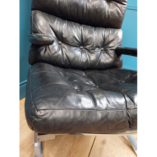 626 - Mid century designer leather upholstered and chrome armchair. {107 cm H x 67 cm W x 80 cm D}.