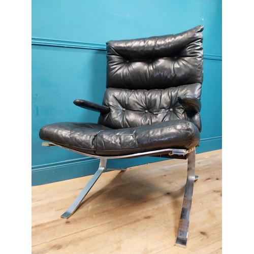 626 - Mid century designer leather upholstered and chrome armchair. {107 cm H x 67 cm W x 80 cm D}.