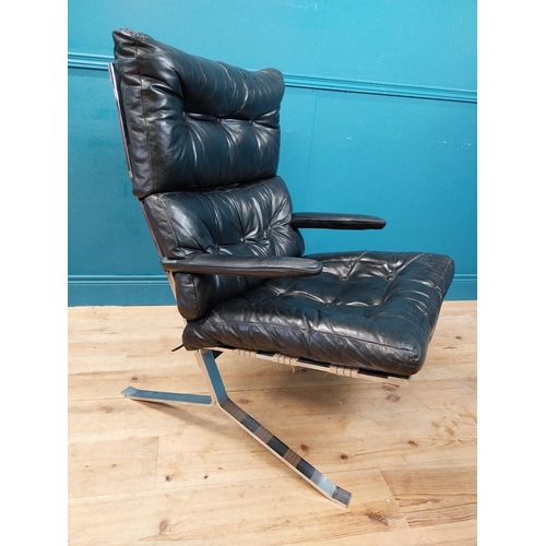 626 - Mid century designer leather upholstered and chrome armchair. {107 cm H x 67 cm W x 80 cm D}.