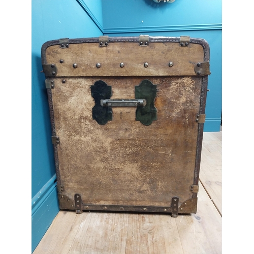 627 - Early 20th C. leather bound marriage chest with heart and studded decoration and initialled V N. {67... 