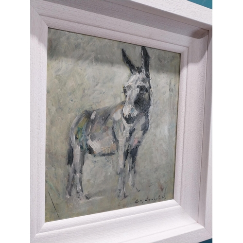 630 - Con Campbell The Donkey framed oil on board. {29 cm H x 24 cm W}.