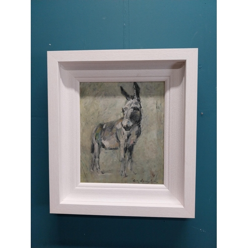 630 - Con Campbell The Donkey framed oil on board. {29 cm H x 24 cm W}.