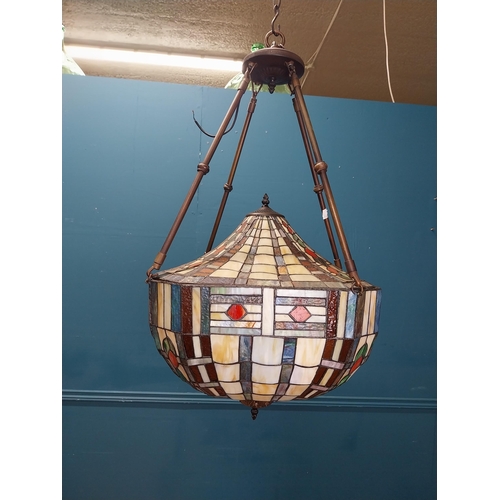 633 - Good quality leaded glass hanging lantern in the Victorian style. {90 cm H x 45 cm W x 45 cm D}.