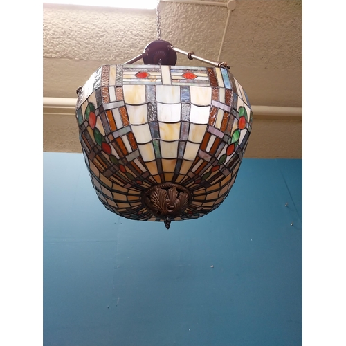 633 - Good quality leaded glass hanging lantern in the Victorian style. {90 cm H x 45 cm W x 45 cm D}.