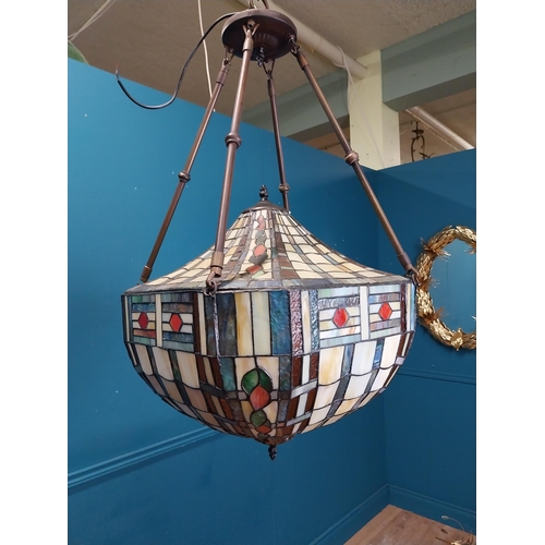 633 - Good quality leaded glass hanging lantern in the Victorian style. {90 cm H x 45 cm W x 45 cm D}.