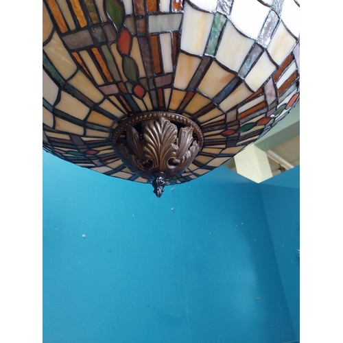 633 - Good quality leaded glass hanging lantern in the Victorian style. {90 cm H x 45 cm W x 45 cm D}.