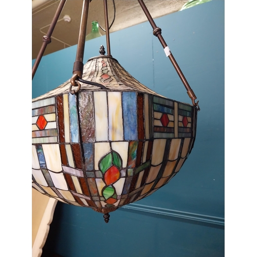 633 - Good quality leaded glass hanging lantern in the Victorian style. {90 cm H x 45 cm W x 45 cm D}.