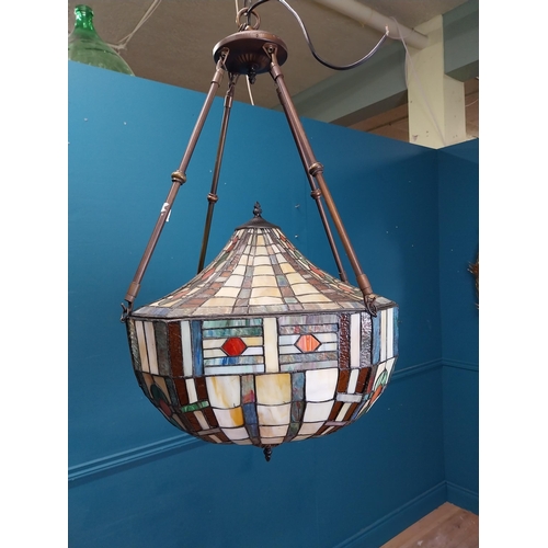 633 - Good quality leaded glass hanging lantern in the Victorian style. {90 cm H x 45 cm W x 45 cm D}.