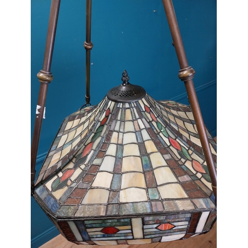 633 - Good quality leaded glass hanging lantern in the Victorian style. {90 cm H x 45 cm W x 45 cm D}.