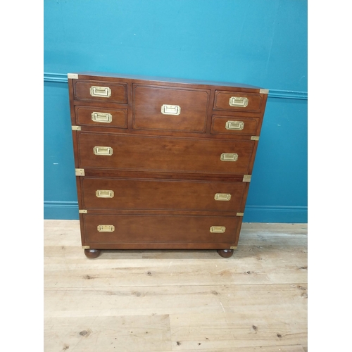 639 - Exceptional quality walnut chest of drawers with brass mounts and handles in the campaign style {105... 