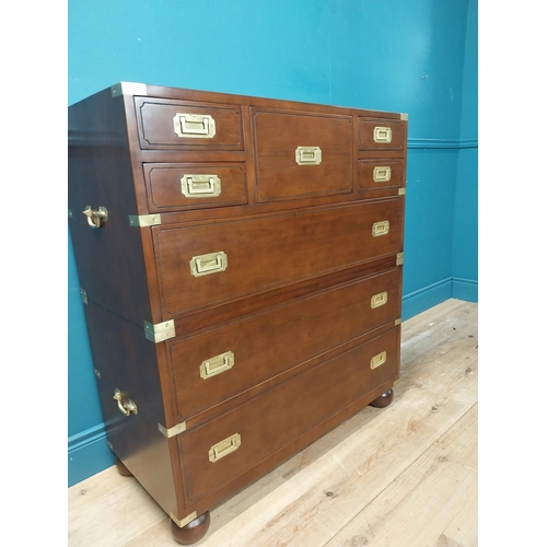 639 - Exceptional quality walnut chest of drawers with brass mounts and handles in the campaign style {105... 