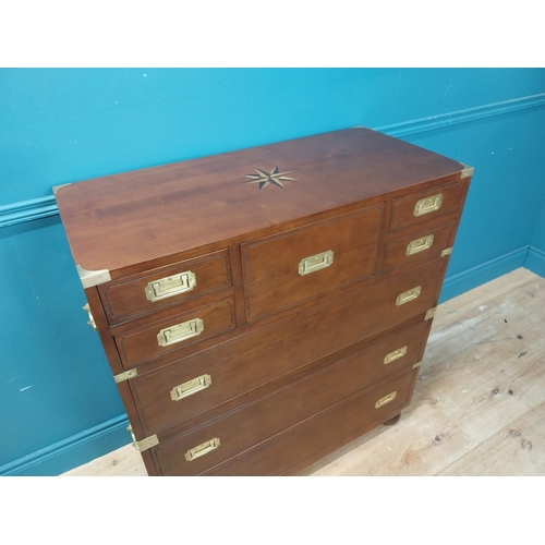 639 - Exceptional quality walnut chest of drawers with brass mounts and handles in the campaign style {105... 