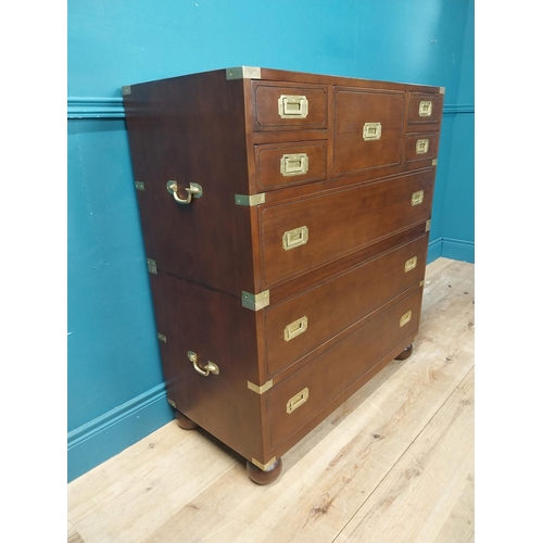 639 - Exceptional quality walnut chest of drawers with brass mounts and handles in the campaign style {105... 