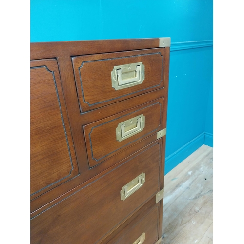 639 - Exceptional quality walnut chest of drawers with brass mounts and handles in the campaign style {105... 