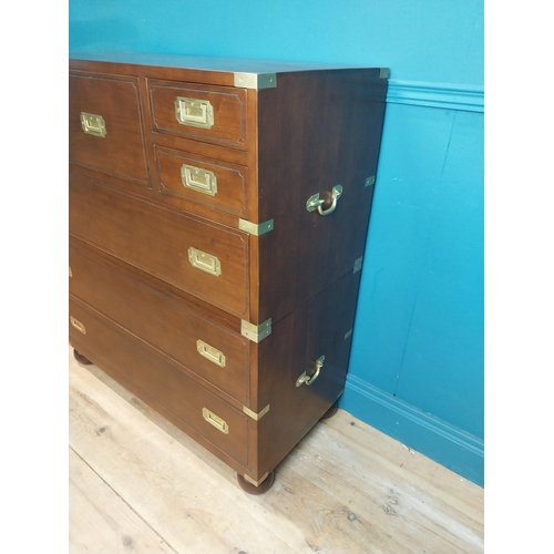 639 - Exceptional quality walnut chest of drawers with brass mounts and handles in the campaign style {105... 