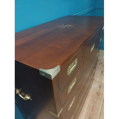 639 - Exceptional quality walnut chest of drawers with brass mounts and handles in the campaign style {105... 