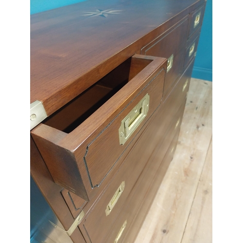 639 - Exceptional quality walnut chest of drawers with brass mounts and handles in the campaign style {105... 