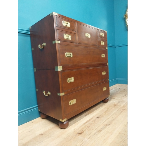 639 - Exceptional quality walnut chest of drawers with brass mounts and handles in the campaign style {105... 