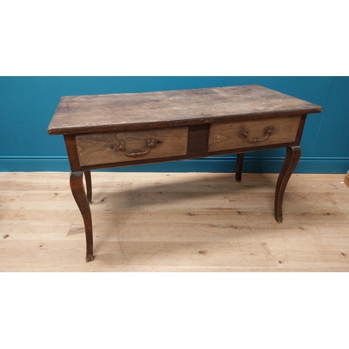 640 - 19th C. French walnut side table with two drawers raised on cabriole legs {76 cm H x 128 cm W x 62 c... 