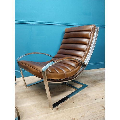 642 - Exceptional quality walnut and chrome lounging armchair in the Art Deco style {Chair: 90cm H x 67cm ... 