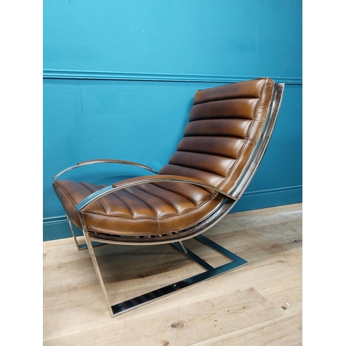 642 - Exceptional quality walnut and chrome lounging armchair in the Art Deco style {Chair: 90cm H x 67cm ... 