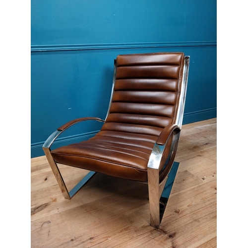 642 - Exceptional quality walnut and chrome lounging armchair in the Art Deco style {Chair: 90cm H x 67cm ... 