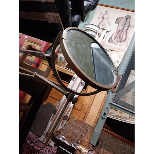 644 - Early 20th C. brass adjustable shaving mirror. {146 cm H x 36 cm W x 35 cm D}.