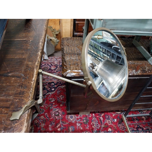 644 - Early 20th C. brass adjustable shaving mirror. {146 cm H x 36 cm W x 35 cm D}.