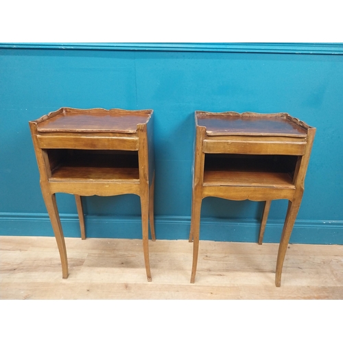 647 - Pair of bedside cabinets with carved gallery back and single open shelf above single short drawer on... 