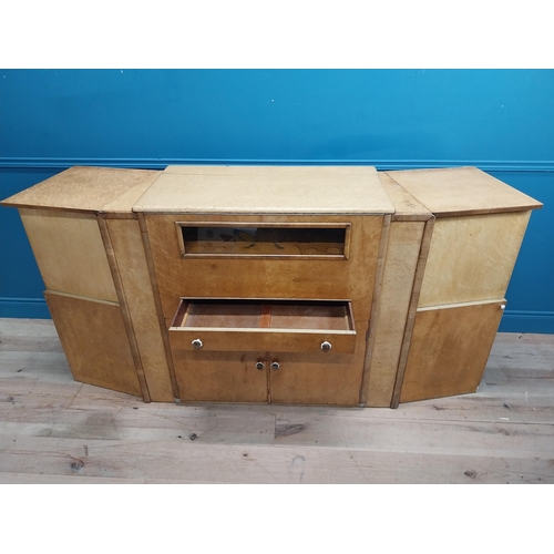 648 - Art Deco bird's eye maple cocktail cabinet and bar. {103 cm H x 125 cm W x 55 cm D} {205 cm W when o... 