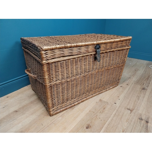 649 - Early 20th C. wicker laundry basket. {60 cm H x 110 cm W x 60 cm D}.