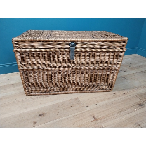 649 - Early 20th C. wicker laundry basket. {60 cm H x 110 cm W x 60 cm D}.