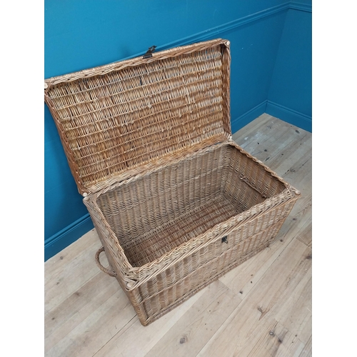 649 - Early 20th C. wicker laundry basket. {60 cm H x 110 cm W x 60 cm D}.