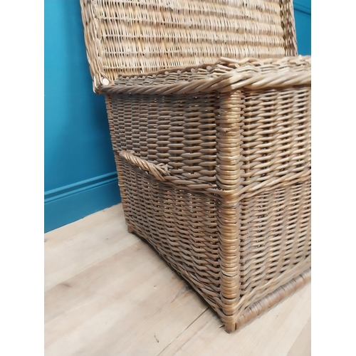 649 - Early 20th C. wicker laundry basket. {60 cm H x 110 cm W x 60 cm D}.