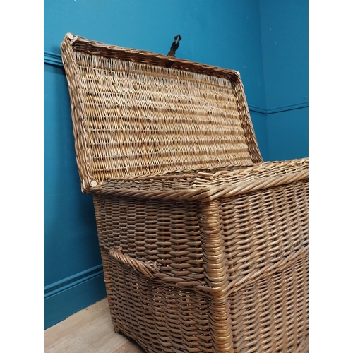 649 - Early 20th C. wicker laundry basket. {60 cm H x 110 cm W x 60 cm D}.