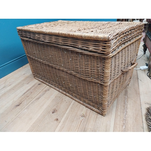 649 - Early 20th C. wicker laundry basket. {60 cm H x 110 cm W x 60 cm D}.