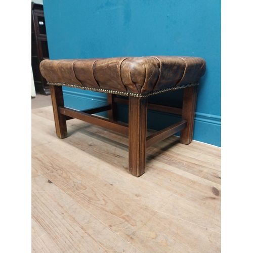 72 - Early 20th C. hand dyed deep buttoned leather stool. {40 cm H x 65 cm W x 49 cm D}.