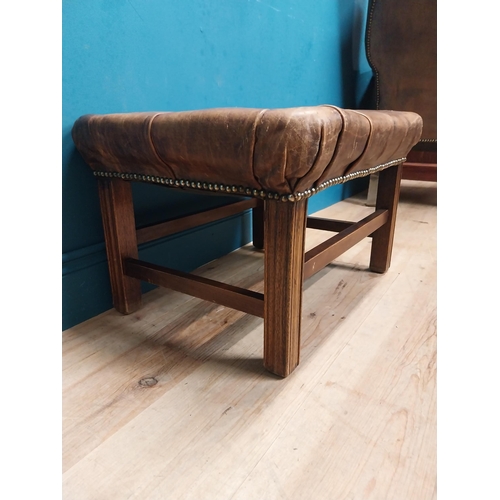 72 - Early 20th C. hand dyed deep buttoned leather stool. {40 cm H x 65 cm W x 49 cm D}.