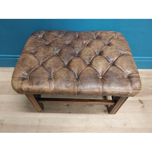 72 - Early 20th C. hand dyed deep buttoned leather stool. {40 cm H x 65 cm W x 49 cm D}.