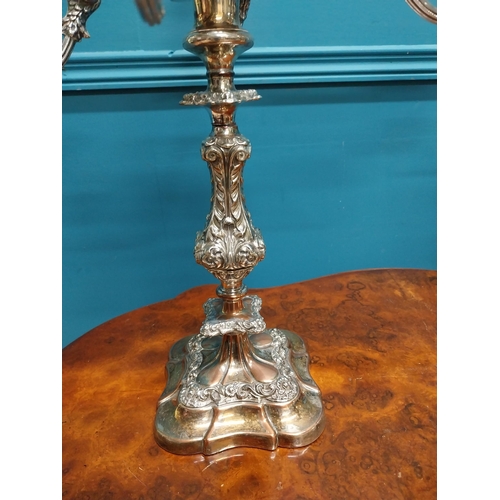 74 - Pair of silverplate four branch candelabras {55 cm H x 49 cm W x 49 cm D}.