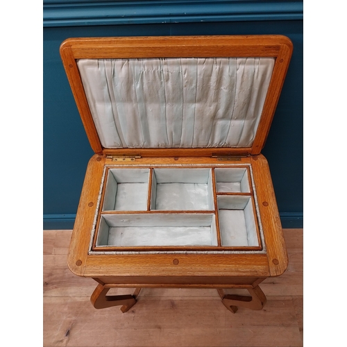 77 - 19th C. oak sewing table with fitted interior. {85 cm H x 83 cm W x 42 cm D}.