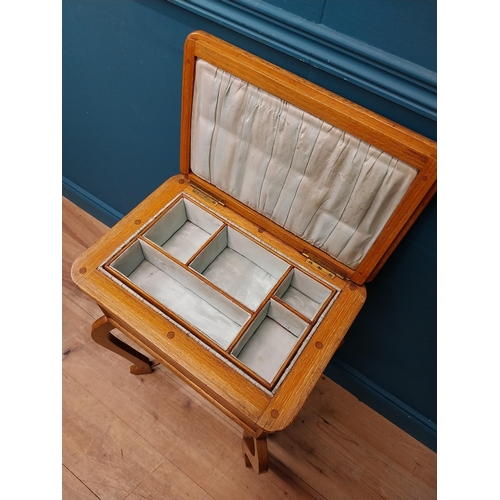 77 - 19th C. oak sewing table with fitted interior. {85 cm H x 83 cm W x 42 cm D}.