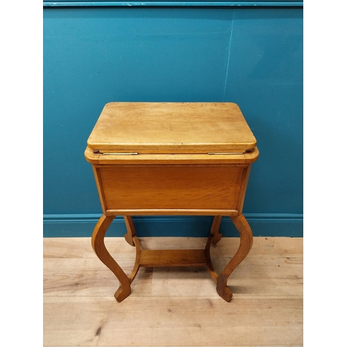 77 - 19th C. oak sewing table with fitted interior. {85 cm H x 83 cm W x 42 cm D}.