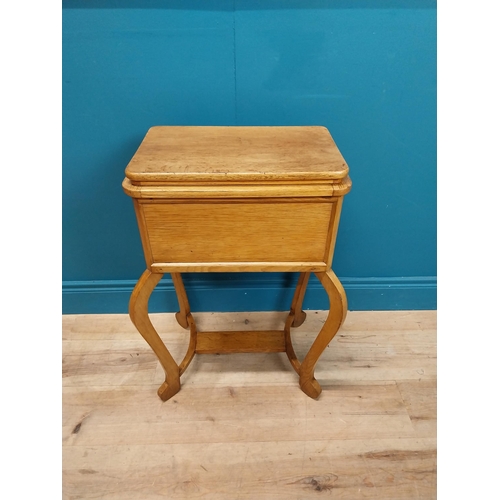 77 - 19th C. oak sewing table with fitted interior. {85 cm H x 83 cm W x 42 cm D}.