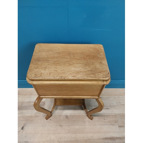 77 - 19th C. oak sewing table with fitted interior. {85 cm H x 83 cm W x 42 cm D}.