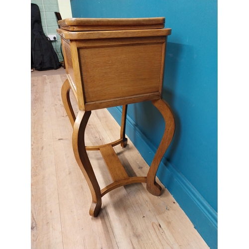 77 - 19th C. oak sewing table with fitted interior. {85 cm H x 83 cm W x 42 cm D}.