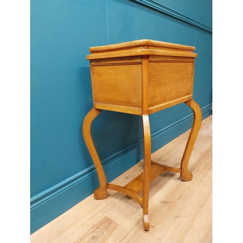 77 - 19th C. oak sewing table with fitted interior. {85 cm H x 83 cm W x 42 cm D}.